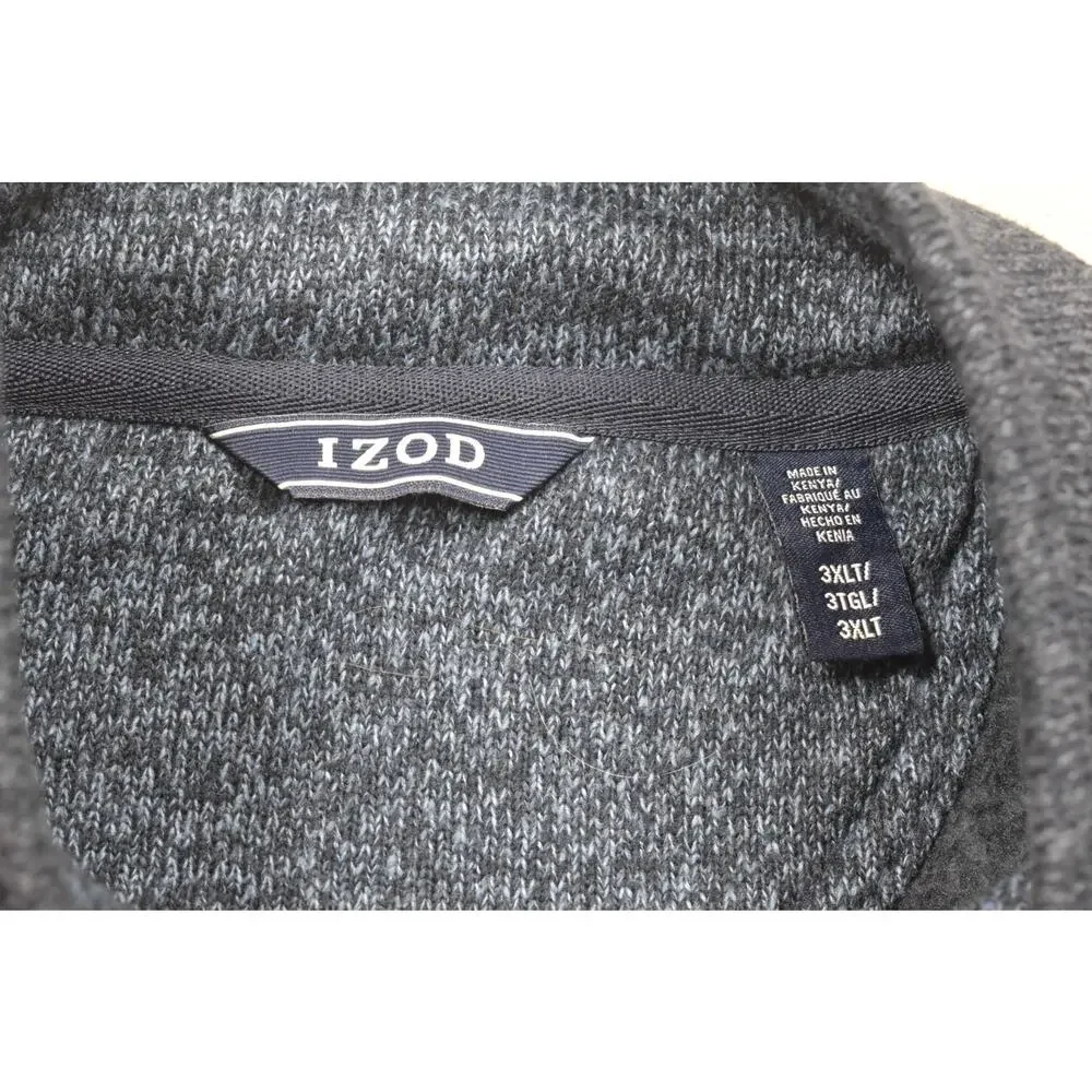 IZOD Men's Size 3XLT Navy Blue Heathered Quarter Zip Fleece Pullover Sweater